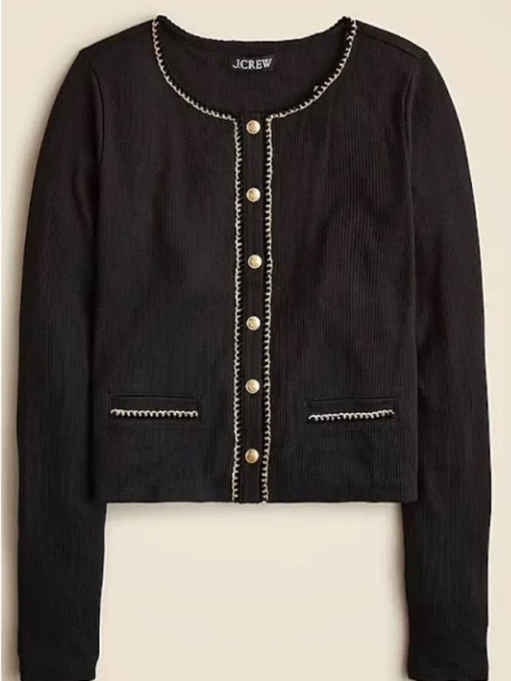 J. Crew Black Cardigan with Gold Chain Trim NWT